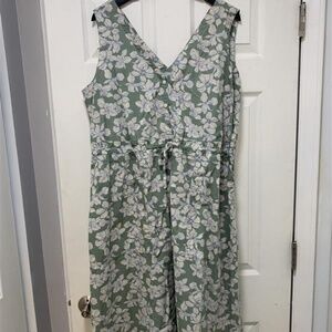 GAP Tie-Waist Midi Dress - Green/White XXL